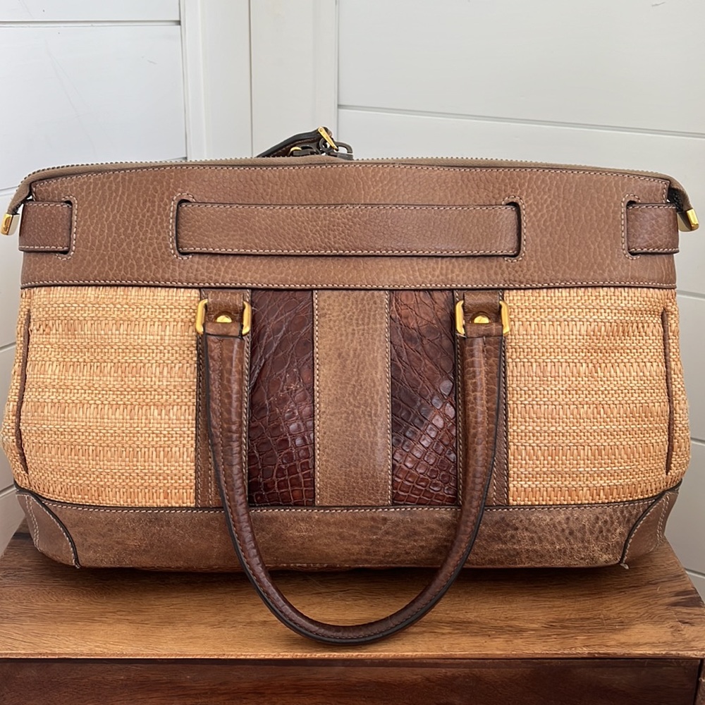 Vintage Gucci Raffia and Crocodile Secret Top Handle - Picture 11 of 17